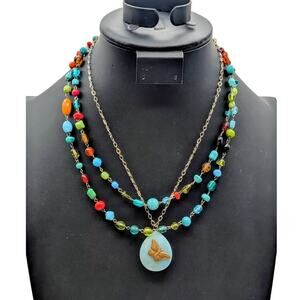 Lot of Two Vintage Glass & Stone Bead Necklaces